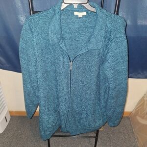 Women's Teal Zip-Up Sweater